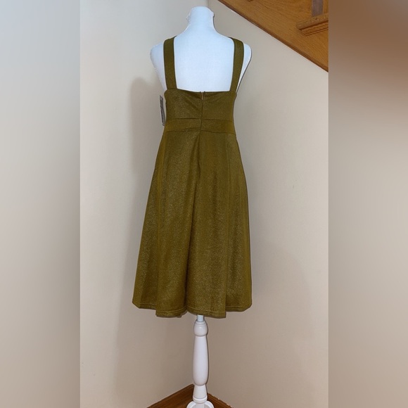 Women’s Cocktail Party Dress Size Large Shimmer Goldish Sexy Cross Neck Halter - Picture 7 of 9